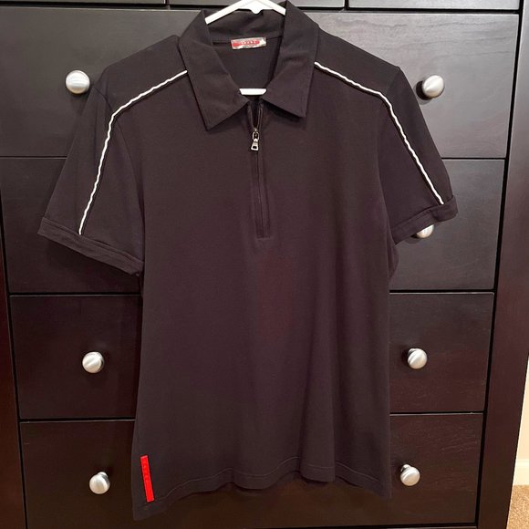 Men's Prada Quarter Zip Shirt Black Size Medium Stretch Fit - Picture 1 of 9